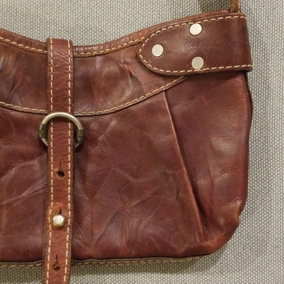 RUEHL Genuine Leather Brown Purse Handbag Shoulder Zip Button - Picture 2 of 8